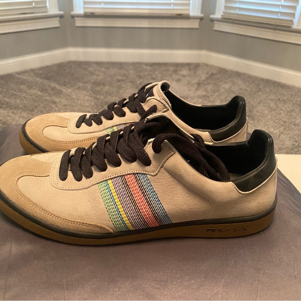Paul Smith Men's Beige Sneakers with Colorful Stripes